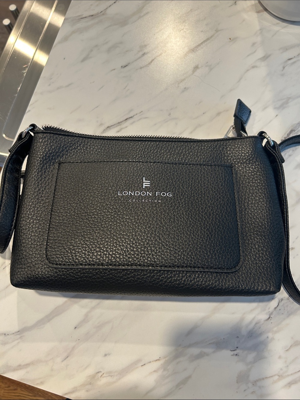 London Fog Black Textured Pebbled Crossbody Bag